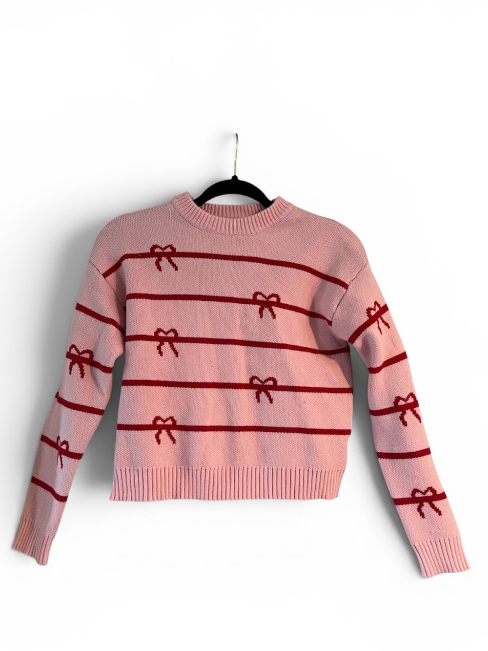 Pink Stripe & Bow Knit Sweater